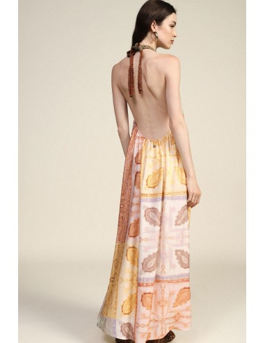 Vestido longo com estampa patchwork e decote com nó Dixie