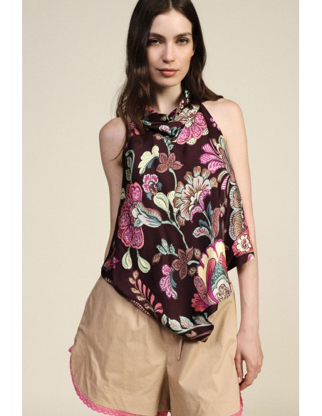 Top com estampa floral e decote com amarração Dixie