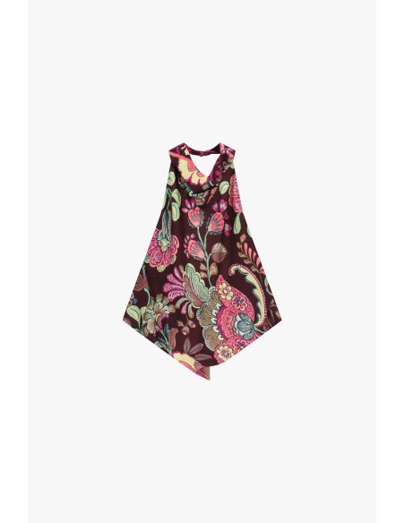 Top com estampa floral e decote com atilhos Dixie