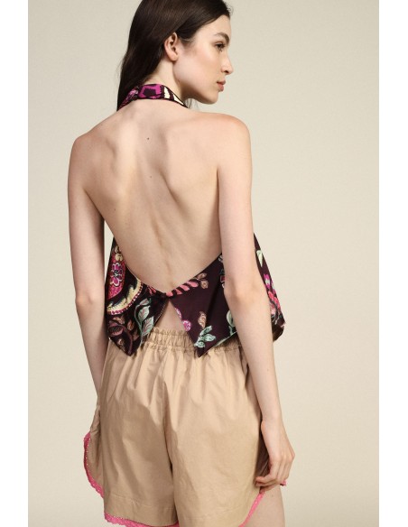 Top com estampa floral e decote com amarração Dixie