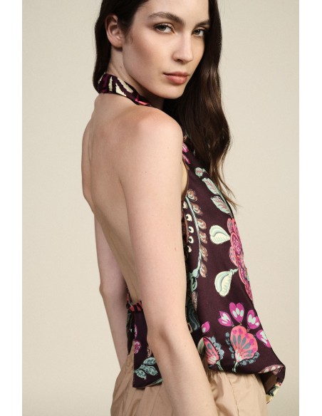 Top com estampa floral e decote com amarração Dixie