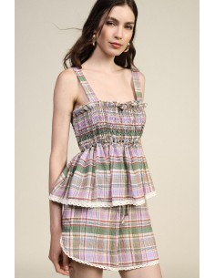 Top Xadrez com Alças e Detalhes Franzidos Dixie