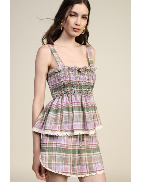 Top Xadrez com Alças e Detalhes Franzidos Dixie