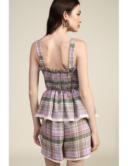 Top Xadrez com Alças e Detalhes Franzidos Dixie
