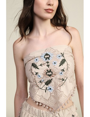 Top Bandana Com Bordado Floral E Detalhes Em Tasséis Dixie