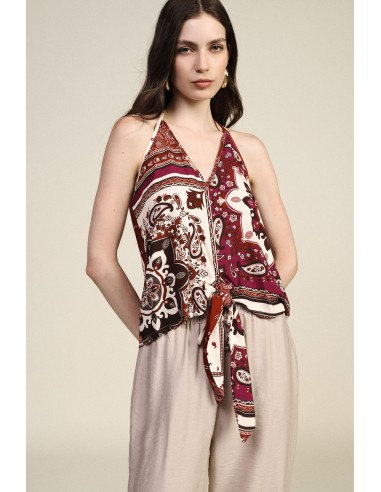 Top com estampa paisley e fecho com nó Dixie