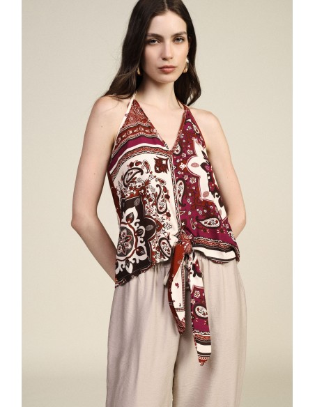Top com estampa paisley e fecho com nó Dixie