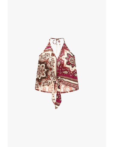 Top estampado paisley com fecho de nó Dixie