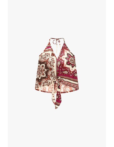 Top estampado paisley com fecho de nó Dixie