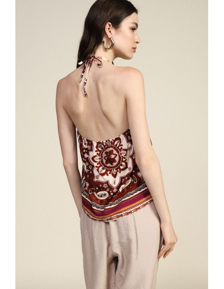 Top com padrão paisley e fecho anudado Dixie