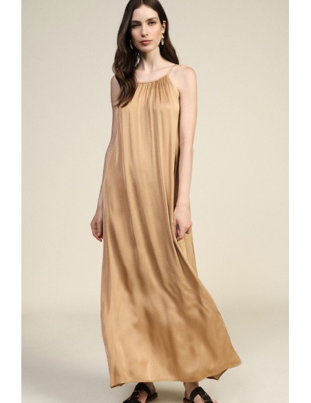 Vestido longo amplo com alças finas e drapeado Dixie