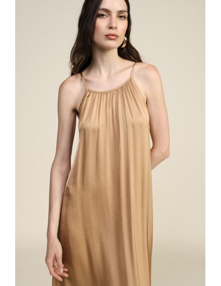 Vestido longo amplo com alças finas e drapeado Dixie