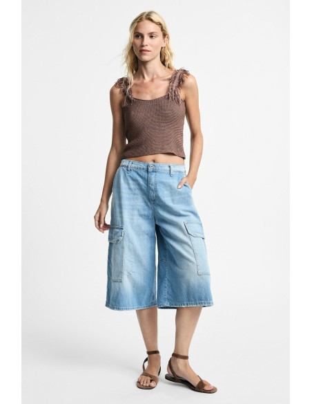 Shorts cargo de ganga com perna larga e bolsos laterais Please