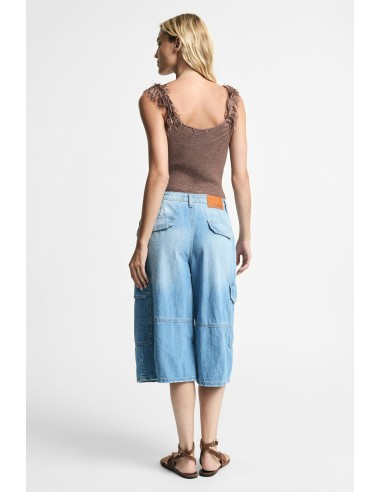 Shorts Cargo em Ganga com Perna Larga e Bolsos Laterais Please