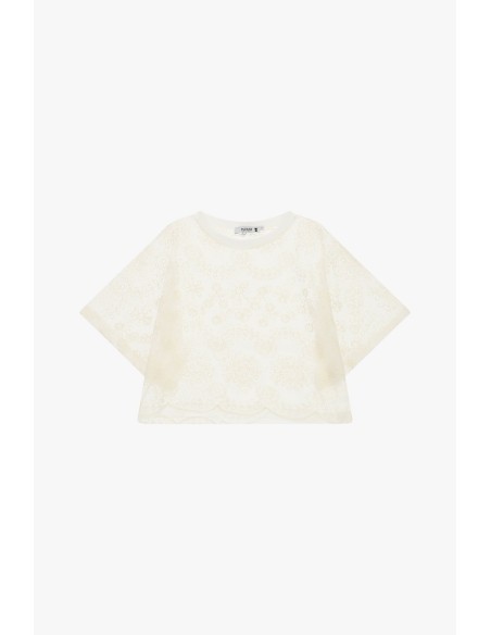 Top Boxy com Bordado Floral e Borda Festonada Please