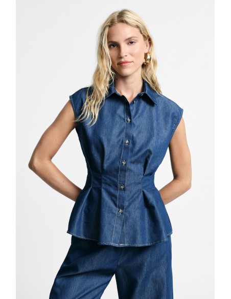 Camisa Sem Mangas Com Pregas Frontais E Botões Please
