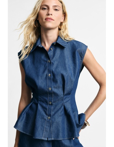 Camisa Sem Mangas Com Pregas Frontais E Botões Please