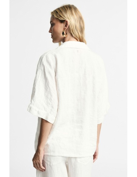Blusa ampla de mangas curtas com colarinho clássico Please