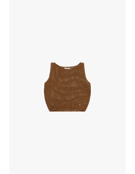 Top Perfurado Sem Mangas Gola Redonda Cropped Please