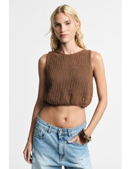 Top Perfurado Sem Mangas Gola Redonda Cropped Please