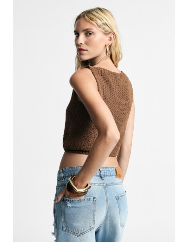 Top traforado sem mangas, decote redondo, cropped Please