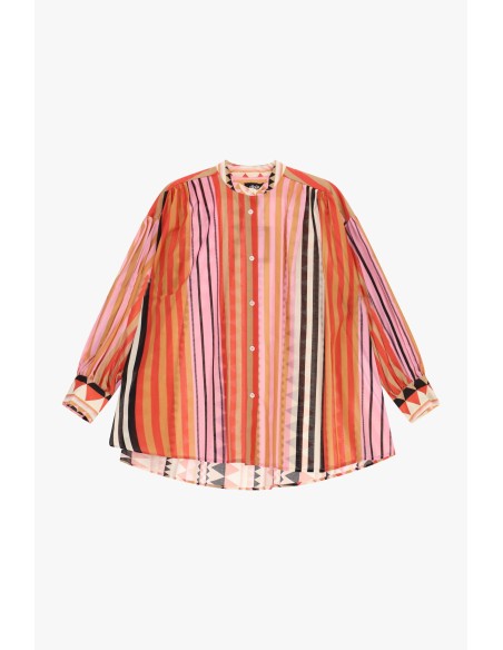 Camisa às riscas multicolores com mangas compridas Dixie