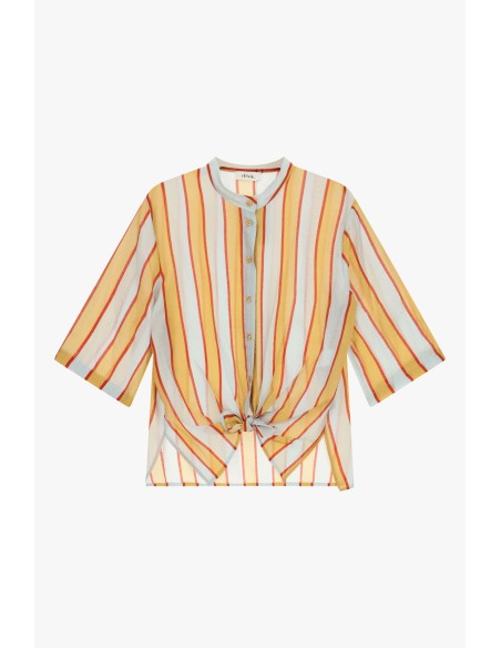 Camisa Às Riscas Com Nó Frontal E Mangas Amplas Dixie