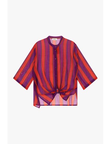 Camisa às riscas com nó frontal e mangas largas Dixie