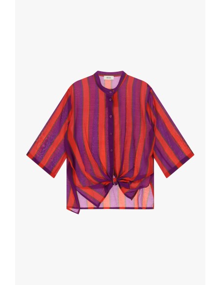 Camisa às riscas com nó frontal e mangas largas Dixie