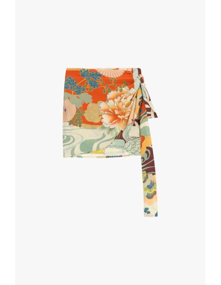 Saia curta com estampado floral e nó lateral Dixie
