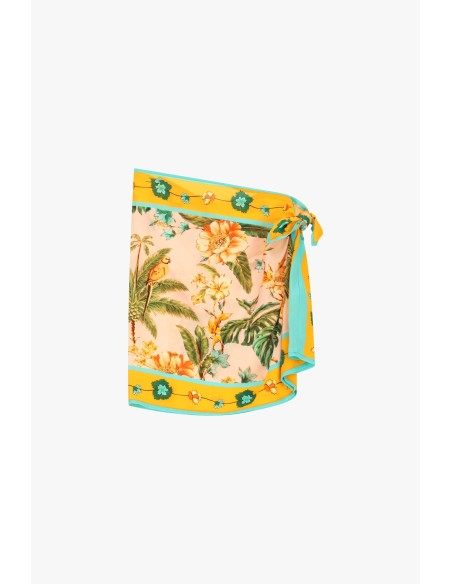 Saia curta envelope com estampa tropical Dixie