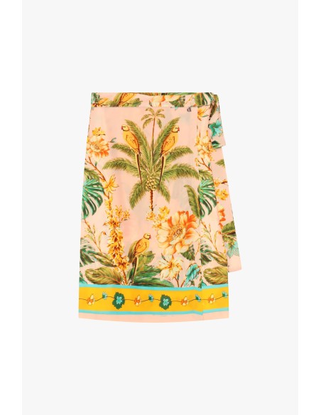 Saia curta com estampado tropical e nó lateral Dixie