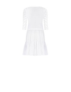 Vestido Curto Efeito 2 Peças Com Saia Em Algodão Com Folhos E Top Em Croché Rinascimento 2