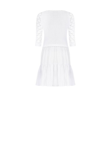 Vestido curto efeito 2 peças com saia em A em algodão com folhos e top em croché Rinascimento