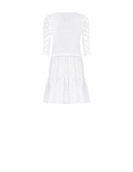 Vestido curto efeito 2 peças com saia em A em algodão com folhos e top em croché Rinascimento