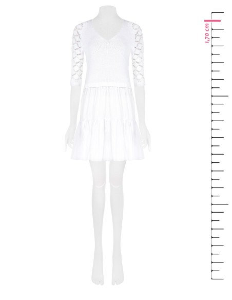 Vestido curto com efeito 2 peças com saia em algodão com folhos e top em croché Rinascimento