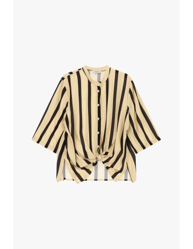 Camisa às riscas com nó frontal e mangas 3/4 Dixie