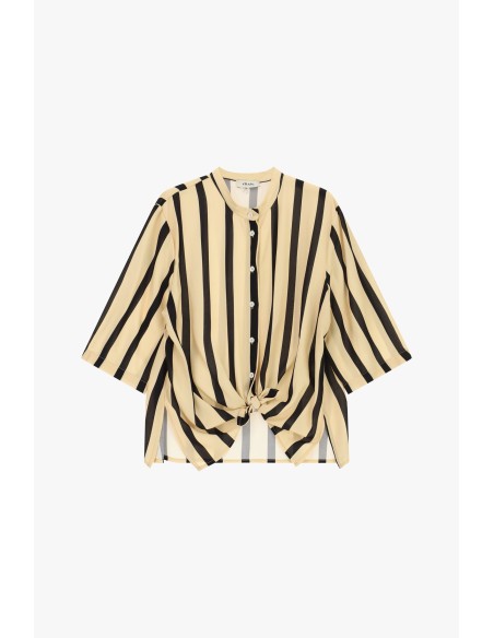 Camisa às riscas com nó frontal e mangas 3/4 Dixie