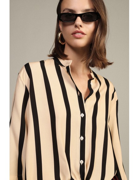Camisa às Riscas com Nó Frontal e Mangas 3/4 Dixie