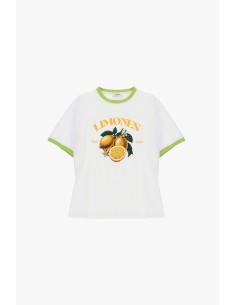 T-shirt gola redonda com estampado de citrinos e contornos contrastantes Dixie 2