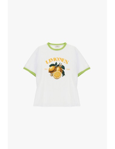 T-shirt de gola redonda com estampado de citrinos e perfis em contraste Dixie
