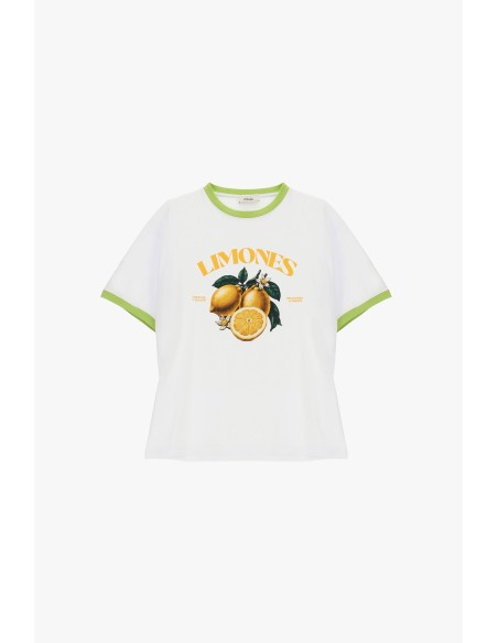 T-shirt de gola redonda com estampado de citrinos e perfis em contraste Dixie