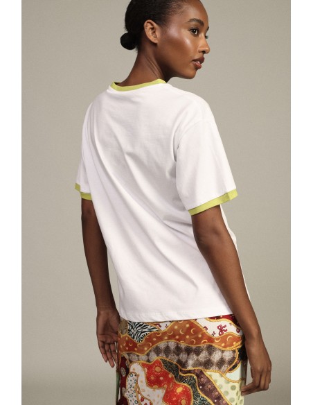 T-shirt de gola redonda com estampa de citrinos e perfis em contraste Dixie