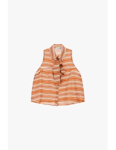 Camisa sem mangas às riscas com laço e botões por favor 2