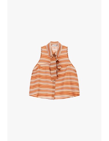 Camisa Sem Mangas às Riscas com Laço e Botões Please