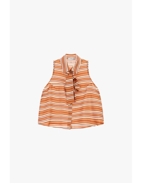 Camisa Sem Mangas às Riscas com Laço e Botões Please