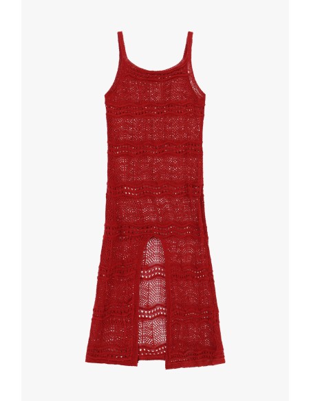 Vestido longo perfurado com alças e fenda frontal Please