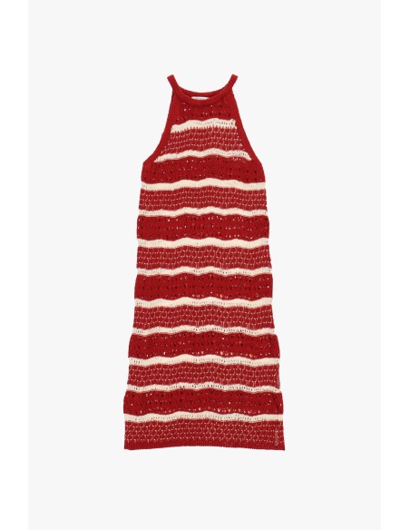 Vestido midi às riscas, trabalhado com efeito vazado, sem mangas Please
