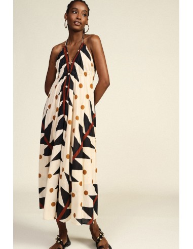 Vestido longo com estampa geométrica e de bolinhas Dixie