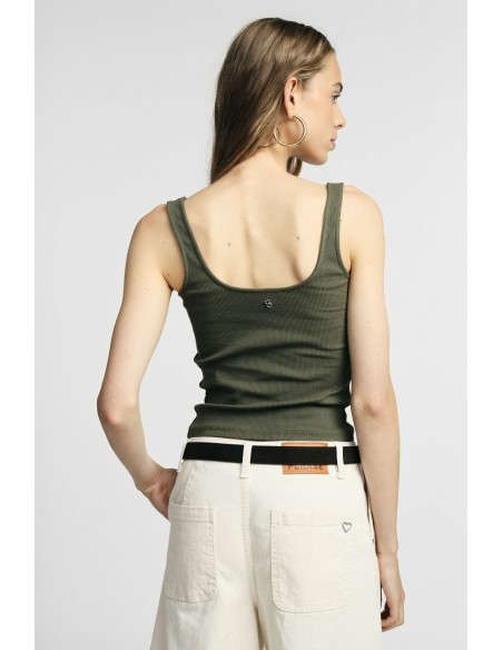 Top de gola redonda de corte quadrado sem mangas justo Please